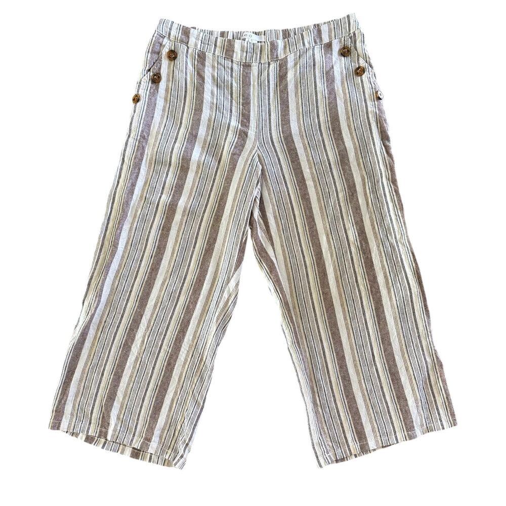 Cleo Medium Striped Linen Blend Cropped Wide Leg Pants